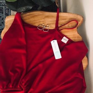 Red off-shoulder blouse